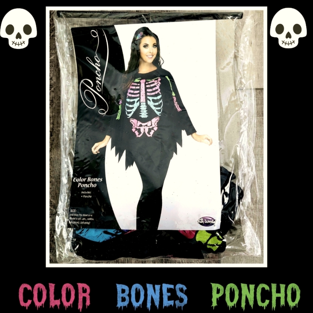 ONE SIZE Fits Most: Color Bones Poncho Costume